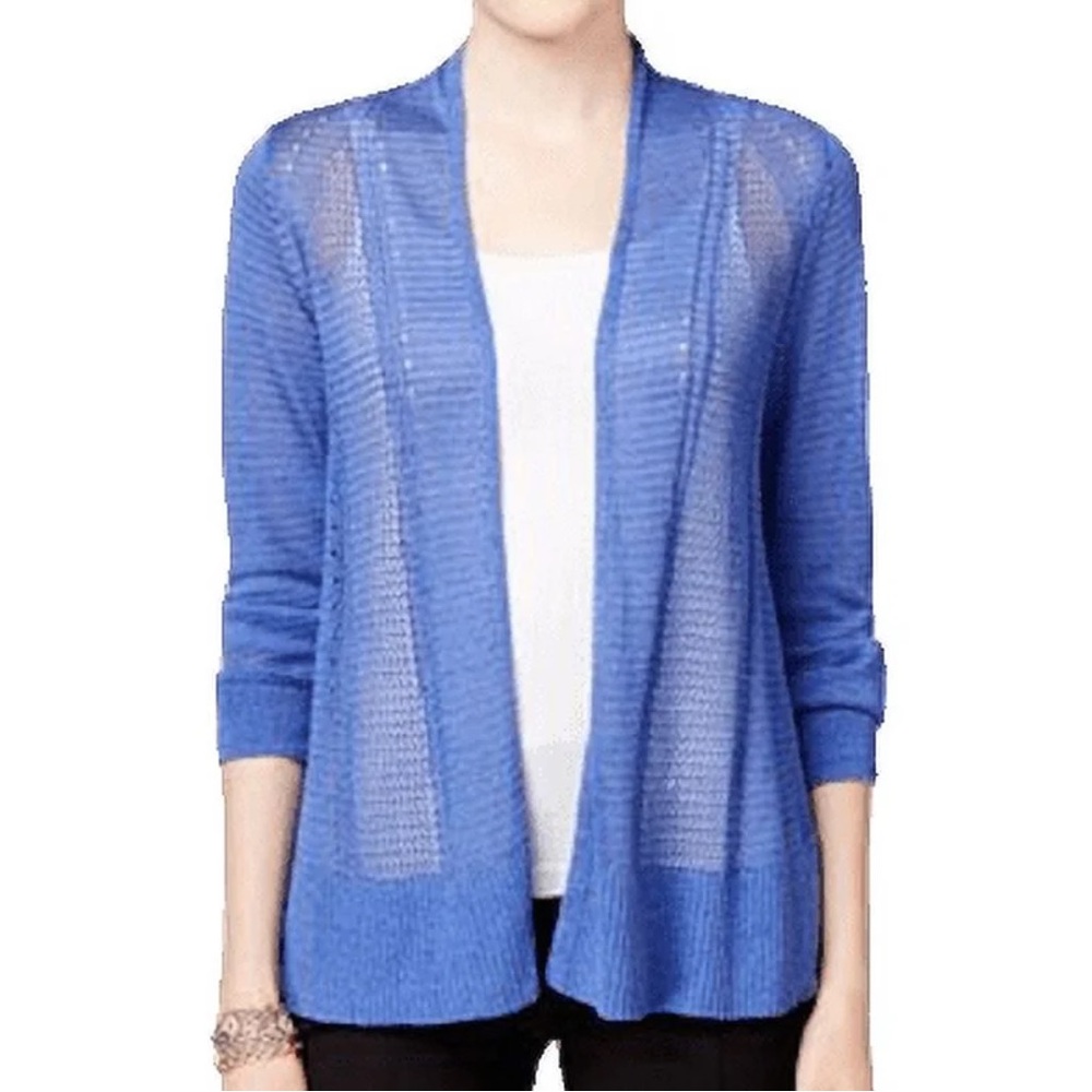 Alfani Women's Blue Open-Front Mixed Stitch Sweater. Size‎ Medium.